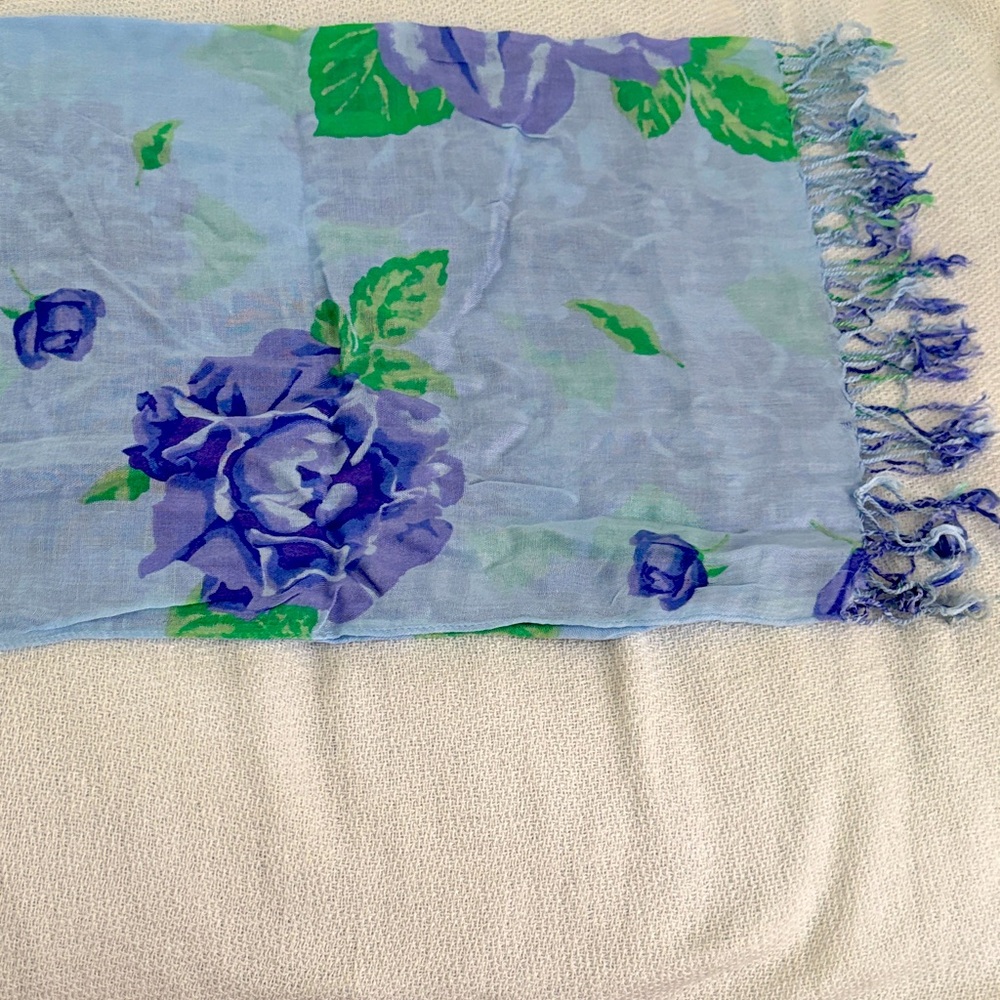 Isaac Mizrahi Blue and Green Floral Scarf